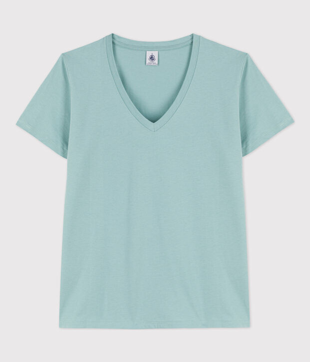 DE STRAIGHT-FIT, T-shirt voor dames met V-hals in katoen groen