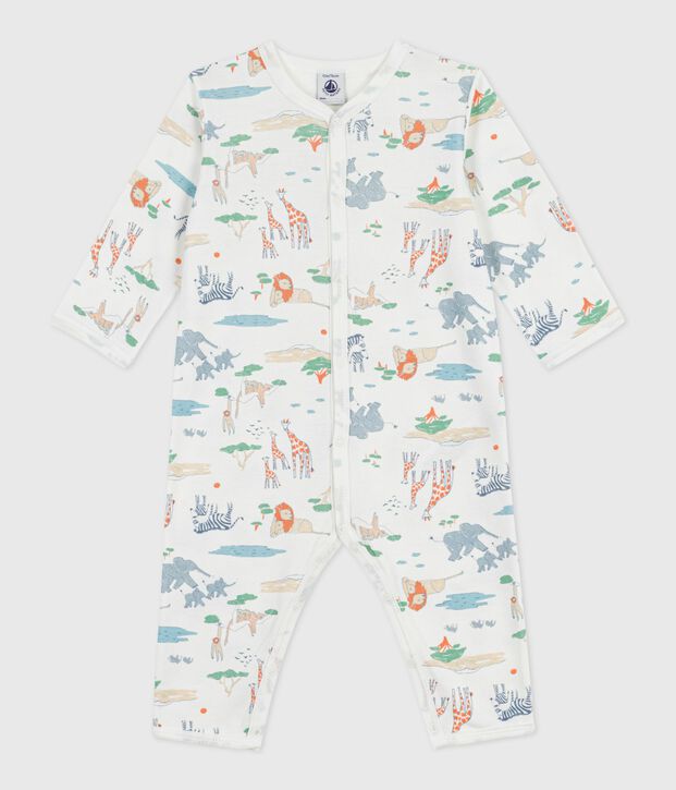 Katoenen babypyjama zonder voetjes met savanneprint wit/multicouleur