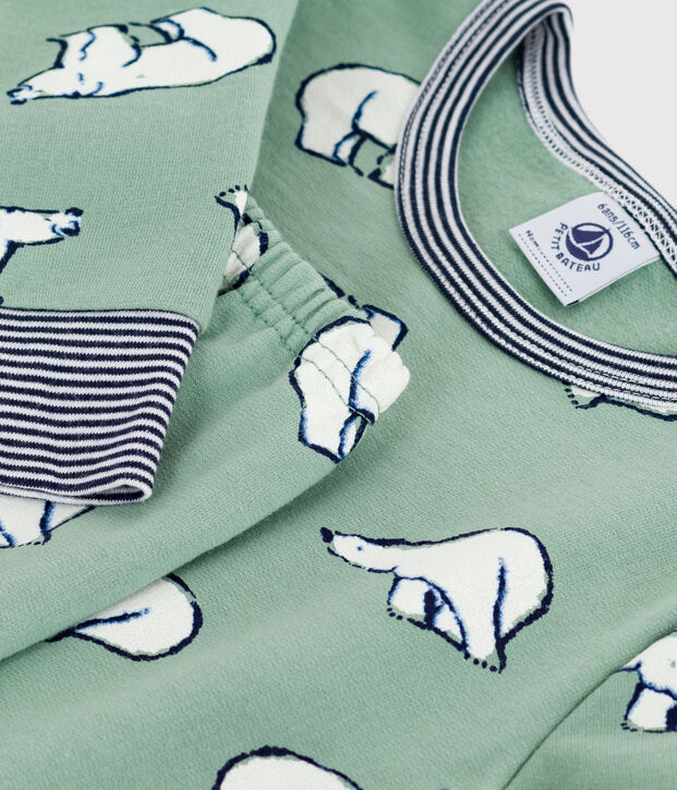 Pyjama enfant en molleton imprim&eacute; ours vert/multicouleur