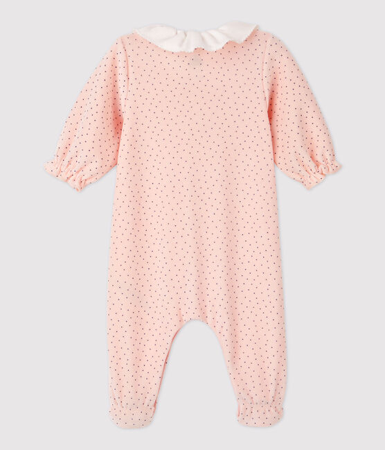 Slaappakje met kraag en stippenprint voor meisjesbaby van biologisch katoenfluweel roze MINOIS/ MAJOR