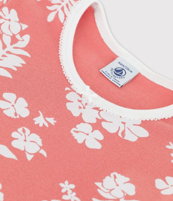 Meisjesnachthemd met Hawaïprint in katoen roze PAPAYE/ MARSHMALLOW