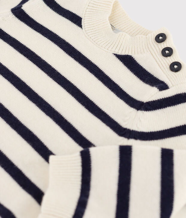 Babytrui van wol en katoen met marinestrepen wit/blauw