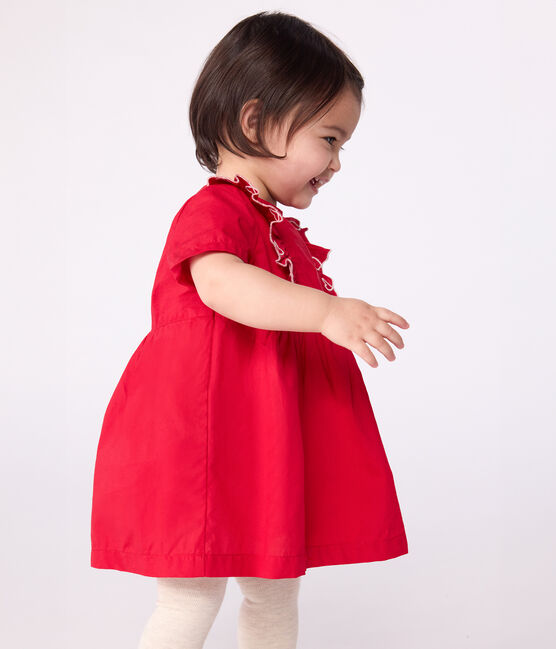 Robe bébé en coton manches courtes unie avec son bloomer rouge TERKUIT