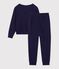 Pyjama femme en coton &eacute;ponge uni bleu marine