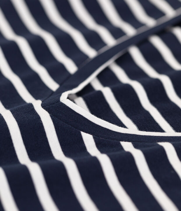 LE CLASSIQUE, T-shirt voor dames met V-hals in katoen blauw/wit