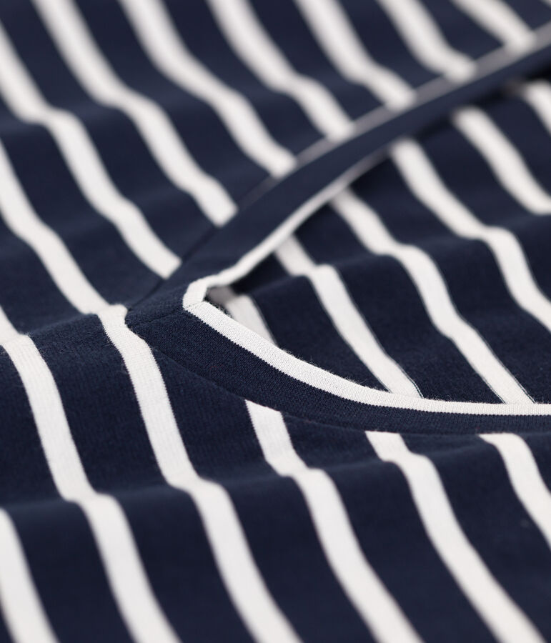 Tee-shirt LE DROIT col V en coton Femme bleu/blanc