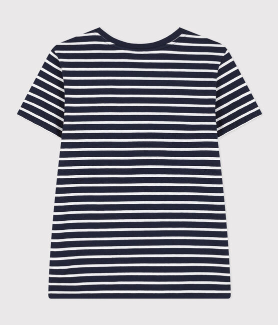 DE STRAIGHT-FIT, T-shirt voor dames met ronde hals in biokatoen blauw SMOKING/wit MARSHMALLOW