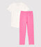 Pyjama à manches courtes petite fille en coton rose PETAL/blanc MARSHMALLOW