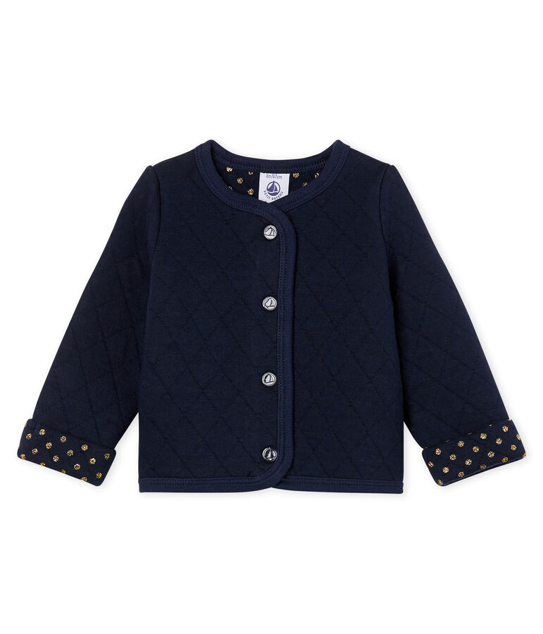 Cardigan b&eacute;b&eacute; fille en tubique matelass&eacute; bleu