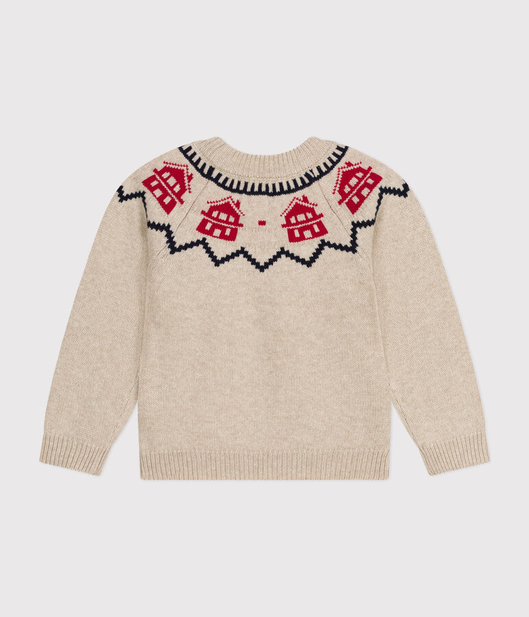 Jersey van wol en katoen voor jongens en meisjes beige MONTELIMAR/wit MULTICO