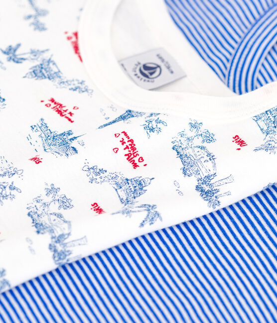 Setje met 2 katoenen T-shirts met korte mouw en print van Parijs voor kinderen. variante 1