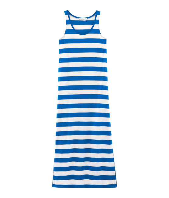 Jurk zonder mouwen voor vrouwen blauw RIYADH/wit MARSHMALLOW