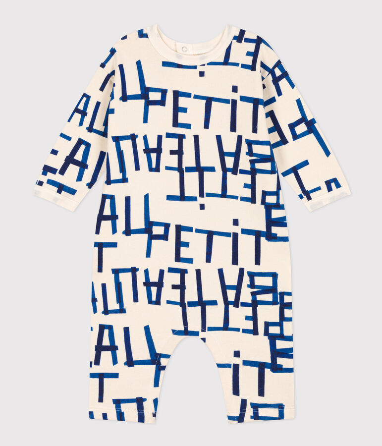 Lang pakje in molton met print voor baby's ecru/multicouleur