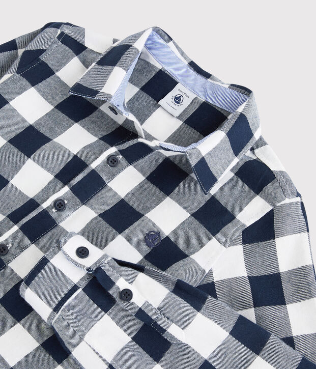 Geruit jongensshirt blauw/wit