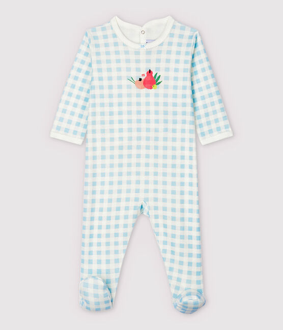 Blauwe katoenen pyjama met gingham-ruit voor babymeisjes wit MARSHMALLOW/blauw JASMIN