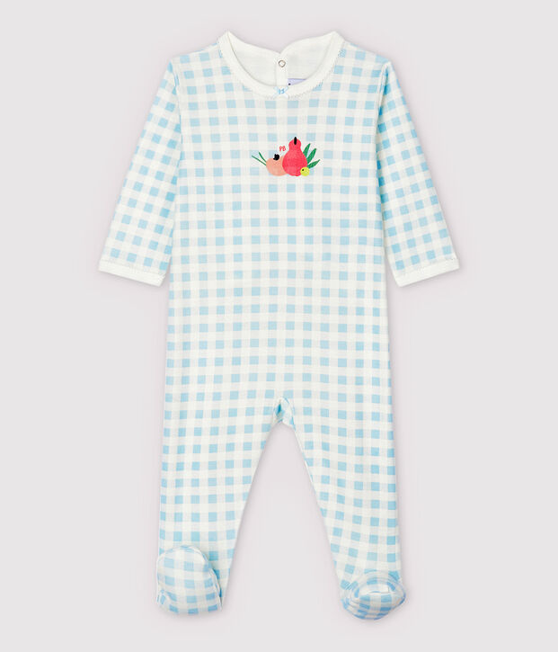 Blauwe katoenen pyjama met gingham-ruit voor babymeisjes wit/blauw