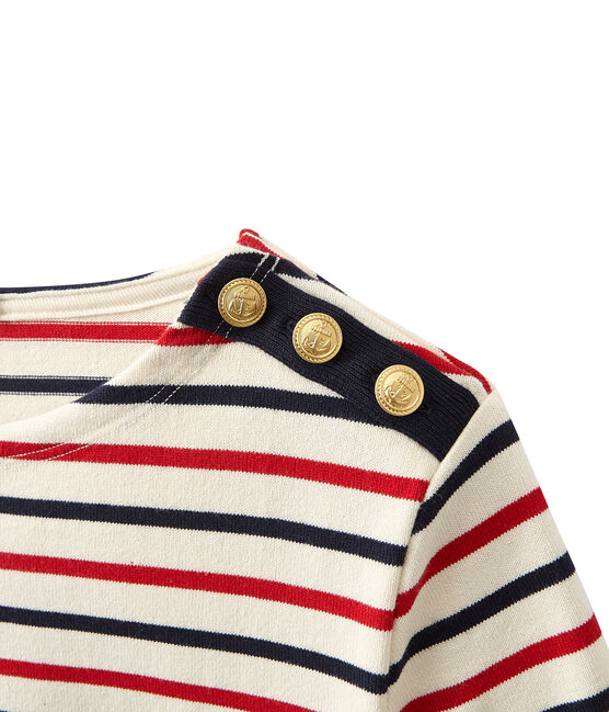 Marinière femme tricolore en jersey lourd beige COQUILLE/bleu SMOKING/ TERKUIT