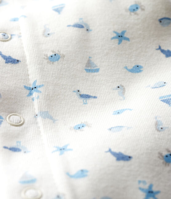 Bodyjama zonder voetjes baby van gebreide stof wit MARSHMALLOW/wit MULTICO