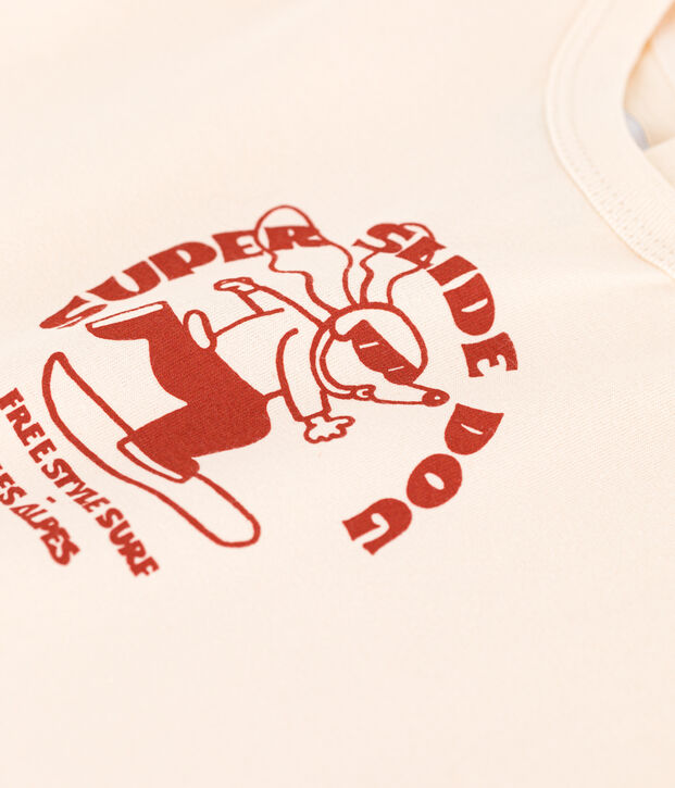 T-shirt met lange mouwen in jersey voor baby's ecru/rood