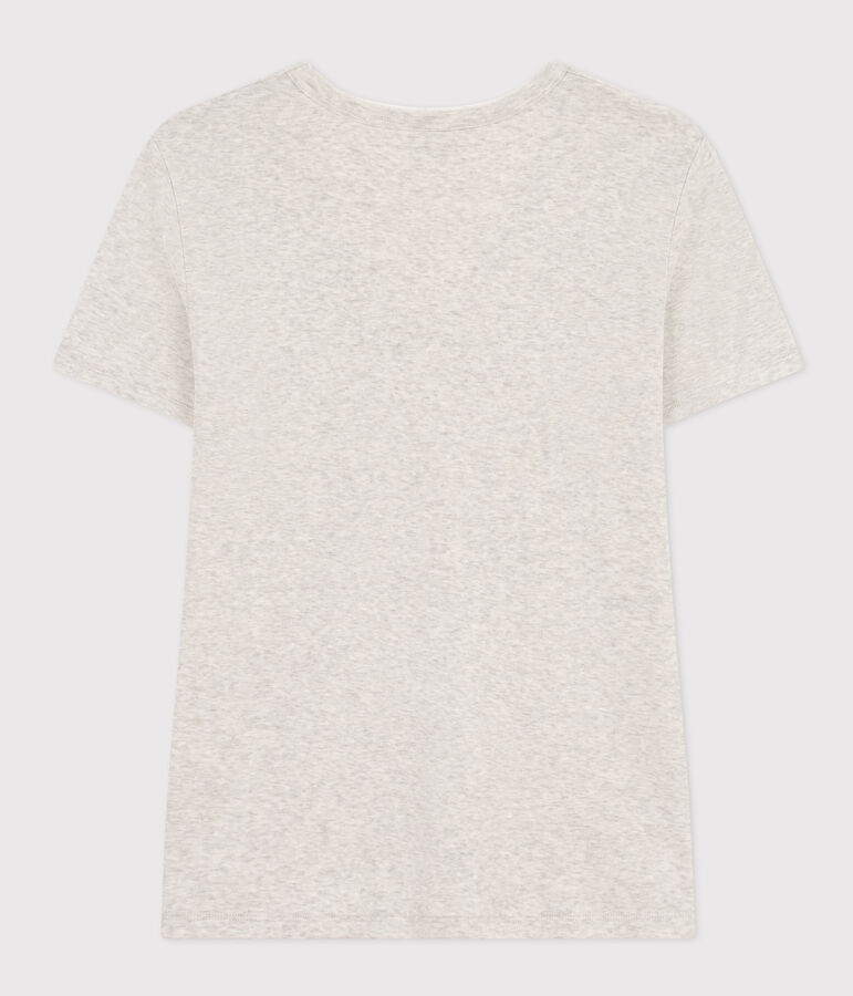 Tee-shirt l'Iconique col V en coton uni femme gris