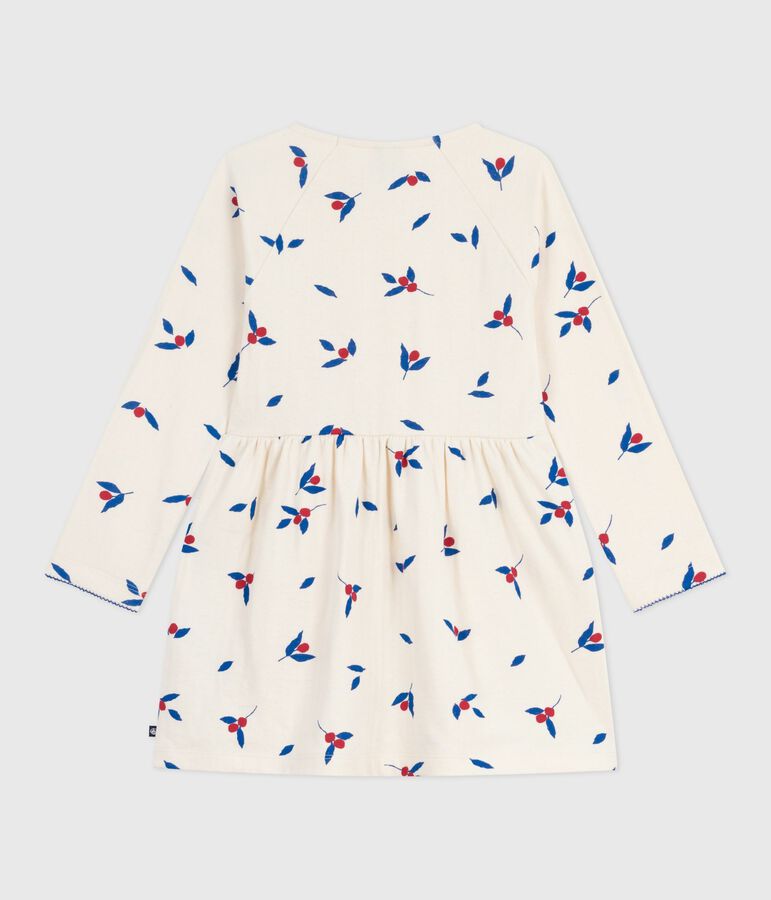 Meisjesjurk met lange mouwen in katoen ecru/multicouleur