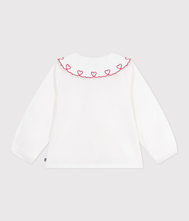 Blouse enfant en popeline de coton manches longues unie blanc