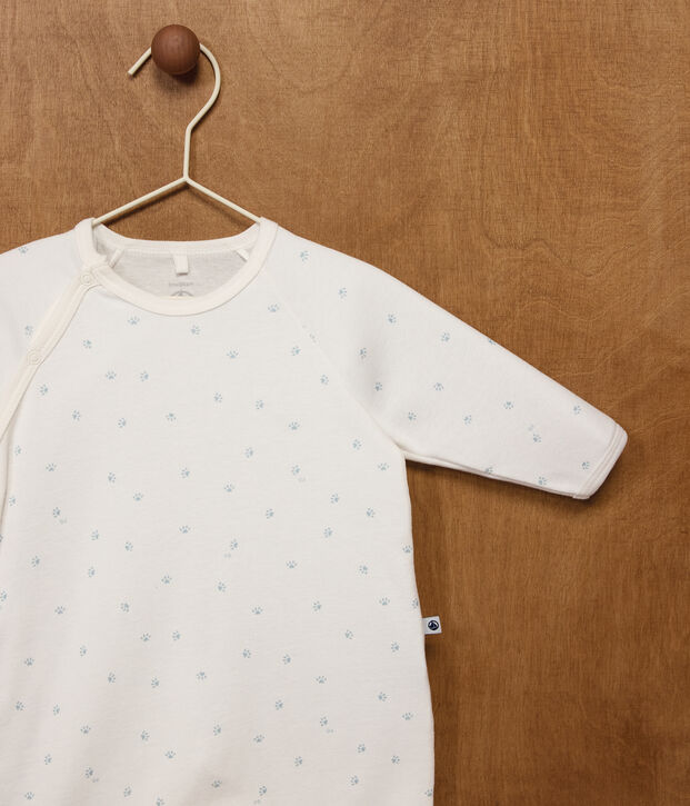 Katoenen babypyjama met print wit/blauw