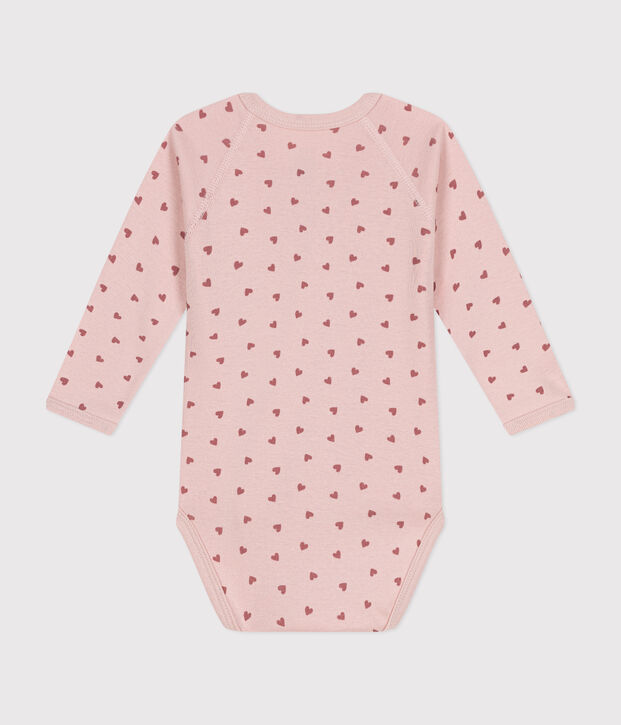 Katoenen overslagbody met lange mouwen voor baby's roze/roze