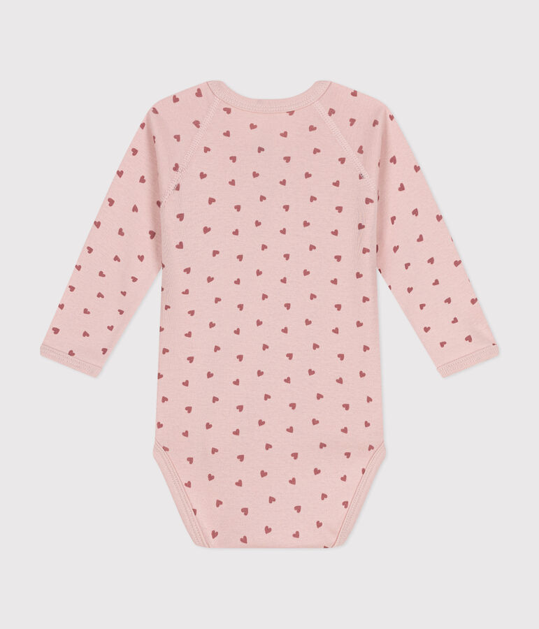 Katoenen overslagbody met lange mouwen voor baby's roze/roze