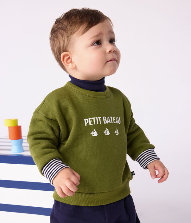 Katoenen babysweatshirt met vintage Petit Bateau-motief groen