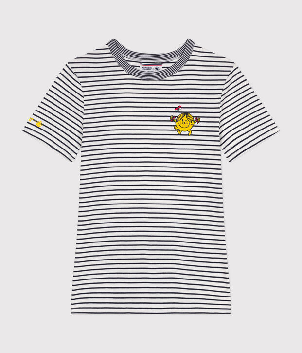 L'Iconique, katoenen T-shirt voor dames met Monsieur Madame-motiefje wit/blauw