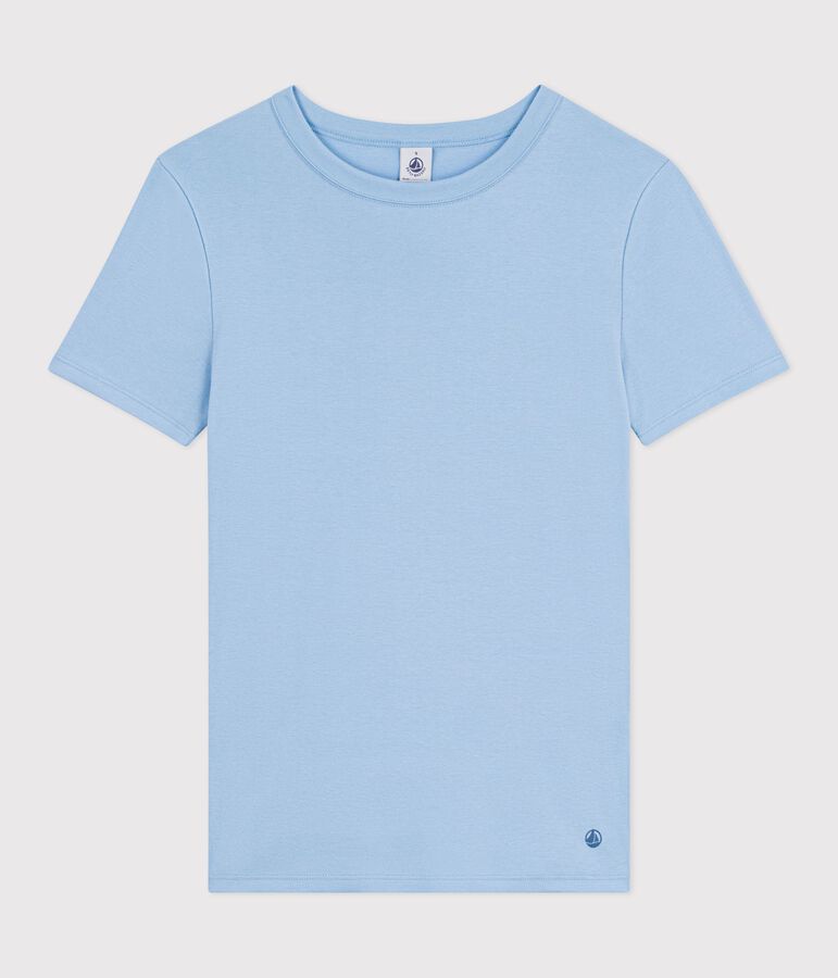 Tee-shirt femme en coton manches courtes uni bleu