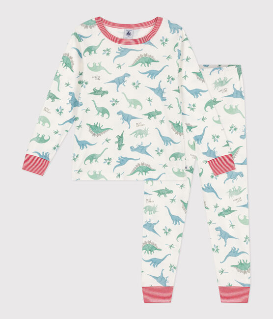 Pyjama enfant en coton imprimé dinosaures blanc MARSHMALLOW/blanc MULTICO
