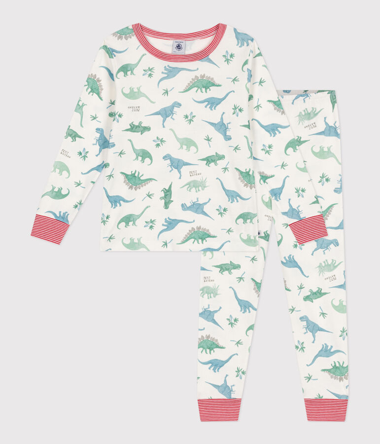Pyjama enfant en coton imprim&eacute; dinosaures blanc/multicouleur