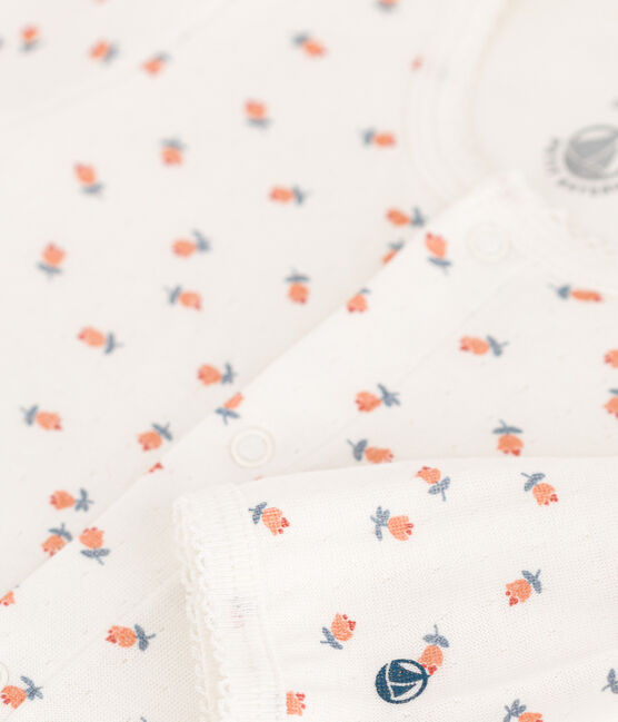 Bodyjama met bloemetjes in tubic voor baby's wit MARSHMALLOW/wit MULTICO