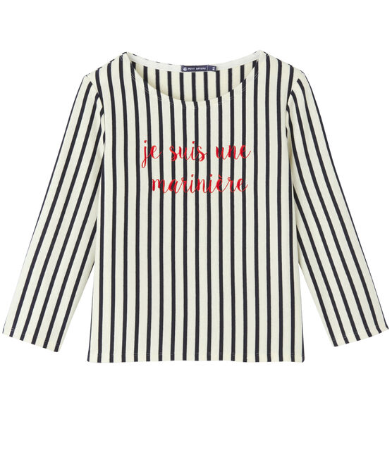 Marinière femme courte brodée beige COQUILLE/bleu SMOKING