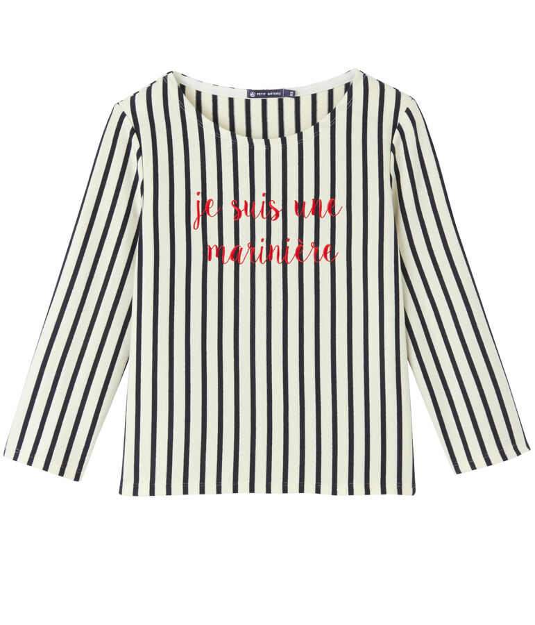 Marini&egrave;re femme courte brod&eacute;e beige COQUILLE/bleu SMOKING