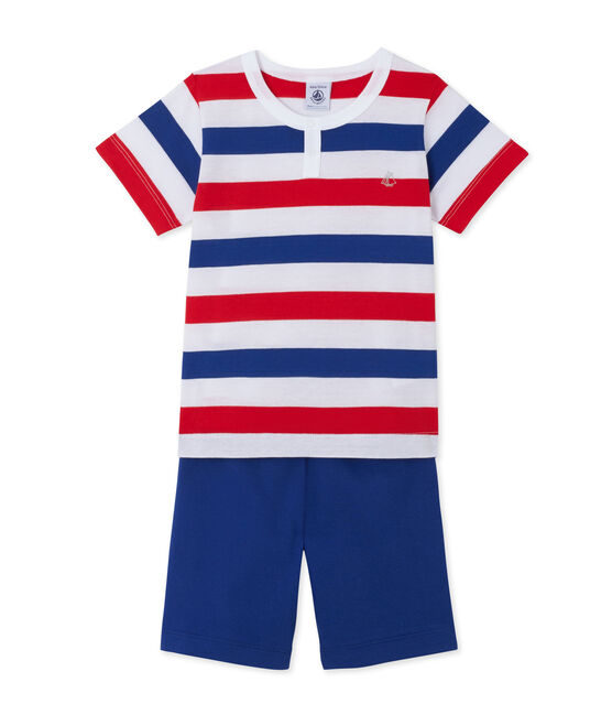Pyjacourt garçon en jersey rayé wit ECUME/blauw SOURCE/ ECUME