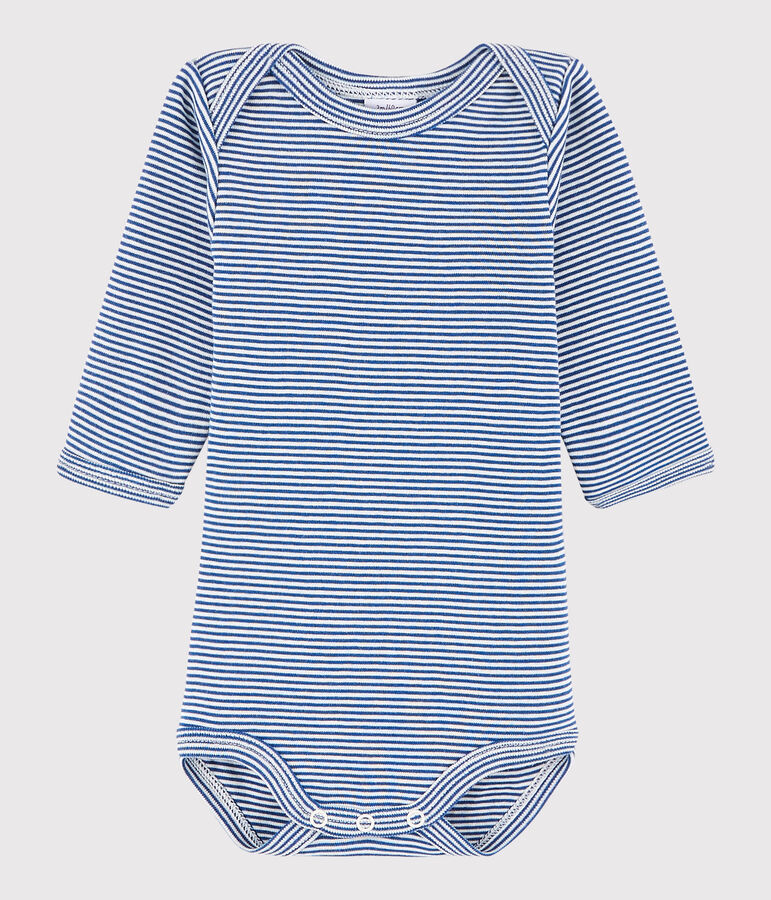 Rompertje met lange mouwen babymeisje - babyjongen blauw/wit