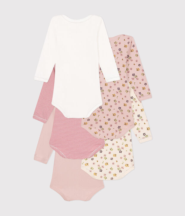 Setje met 5 katoenen body's met lange mouw en bloemenprint voor baby's multicouleur