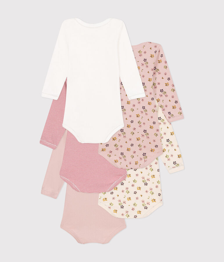Lot de 5 bodies manches longues fleurs en coton b&eacute;b&eacute; variante 1