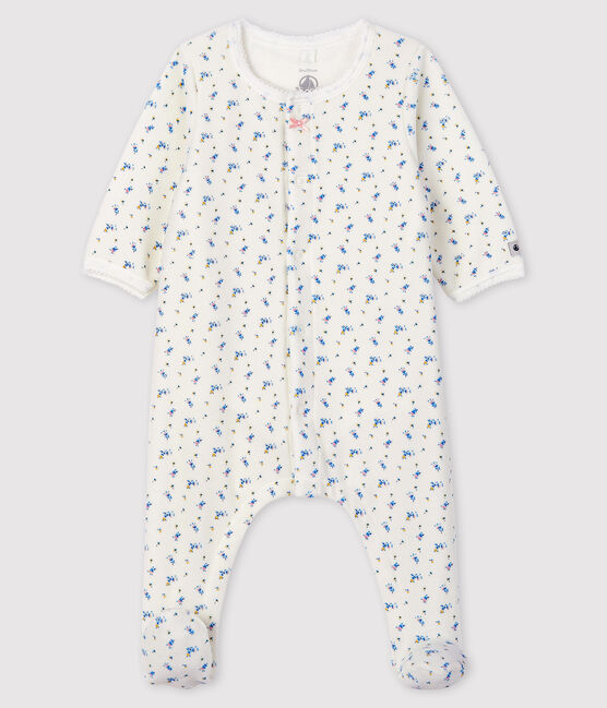 Bodyjama à imprimé fleur bébé fille en velours blanc MARSHMALLOW/blanc MULTICO