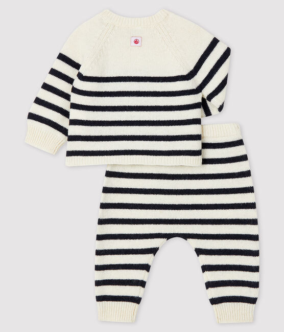 2-delige gebreide set met strepen baby van tricot wit MARSHMALLOW/blauw SMOKING