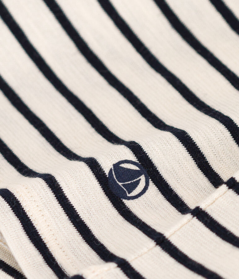 Gestreept T-shirt van gevlamde jersey voor meisjes ecru/blauw