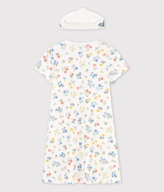 Chemise de nuit manches courtes à fleurs petite fille en coton blanc MARSHMALLOW/blanc MULTICO