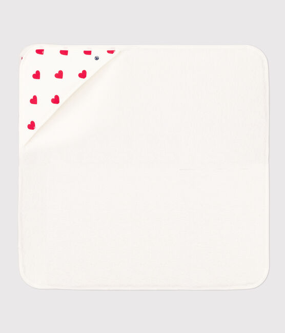 Carré de bain bébé  cœurs en coton blanc MARSHMALLOW/rouge TERKUIT