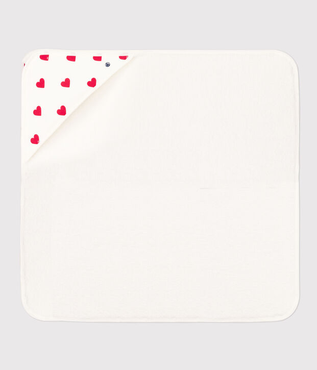 Katoenen badcape met hartjes voor baby's wit/rood