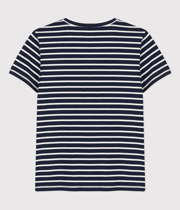 LE CLASSIQUE, T-shirt voor dames met V-hals in katoen blauw/wit