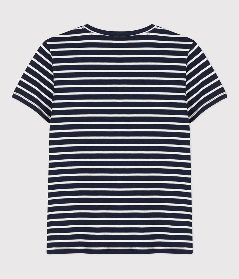 Tee-shirt LE DROIT col V en coton Femme bleu/blanc