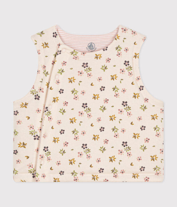 OMKEERBAAR KATOENEN BABYVESTJE ZONDER MOUWEN ecru/bruin